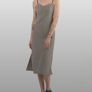 Jeana Sohn Plaid Slitted Florence Midi Dress